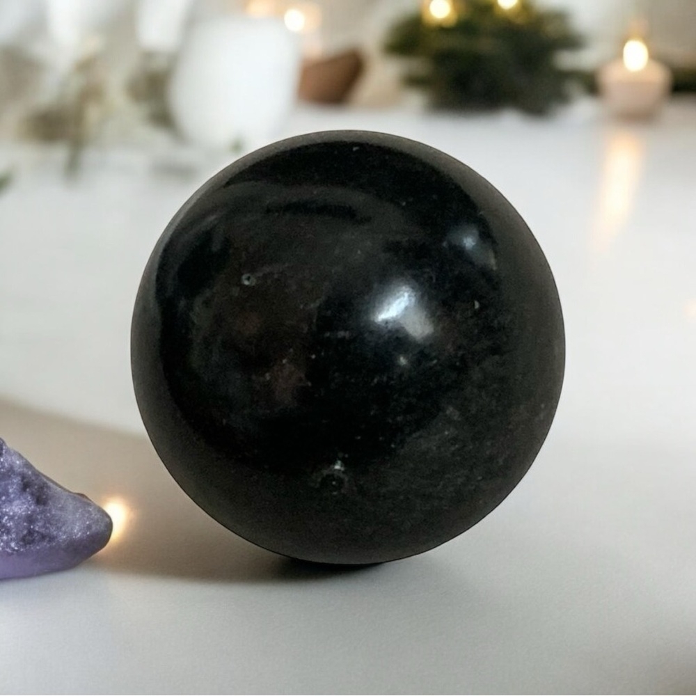Black Crystal Sphere SMUDGE Obsidian ONYX Meditation Ball Wellness Amulet Ball